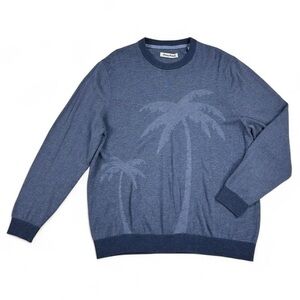 Blue Striped Palm Tree Crewneck Cotton Sweater